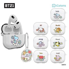 [S2B] BT21 minini Happy flower AirPods3 Clear Slim case - Apple Bluetooth Earphones All-in-One BTS Case - Made in Korea